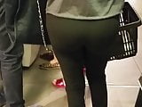 Candid ass Blondie in black yoga pants